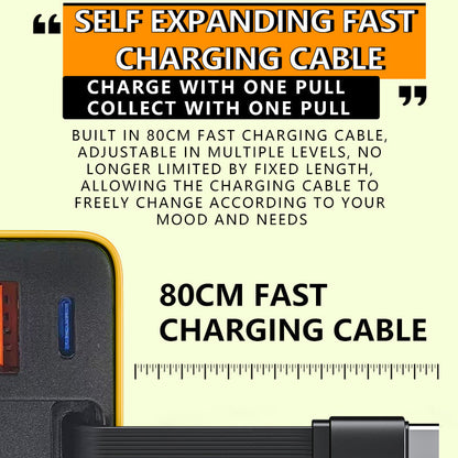 Chargeur secteur 80 W à charge rapide avec câble USB-C rétractable de 80 cm