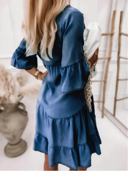 👗Robe d'été à volants en V-Cold - Look en jean léger