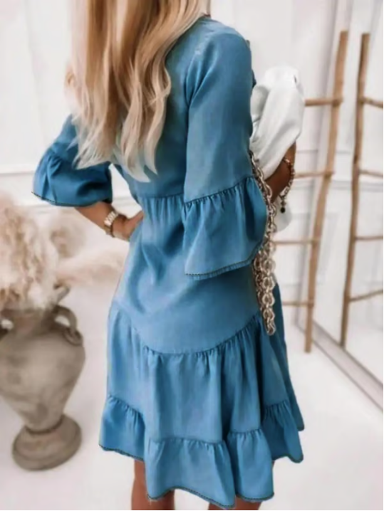 👗Robe d'été à volants en V-Cold - Look en jean léger
