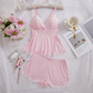 💕Ensemble de vêtements de nuit caraco et short à col en V avec bordure en dentelle