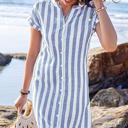 🌸✨Robe-chemise boutonnée rayée pour femme