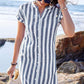 🌸✨Robe-chemise boutonnée rayée pour femme