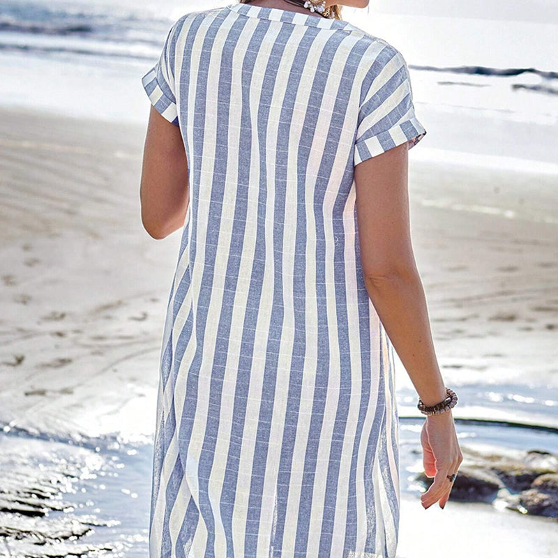 🌸✨Robe-chemise boutonnée rayée pour femme