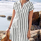 🌸✨Robe-chemise boutonnée rayée pour femme