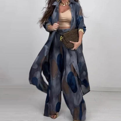 🌤️🌤️Ensemble 2 pièces tendance avec imprimé : chemisier à manches longues et pantalon large