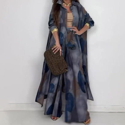 🌤️🌤️Ensemble 2 pièces tendance avec imprimé : chemisier à manches longues et pantalon large