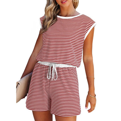 🎁Dernier jour de soldes : 50 % de réduction🔥Ensemble 2 pièces pour femme composé d'un haut rayé à manches longues et d'un short