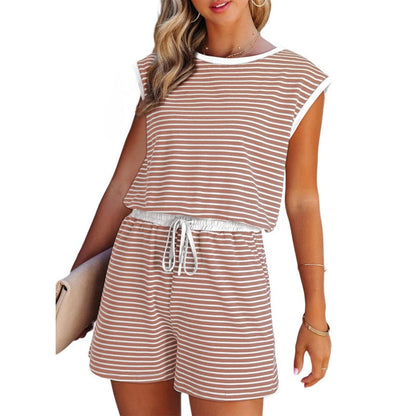 🎁Dernier jour de soldes : 50 % de réduction🔥Ensemble 2 pièces pour femme composé d'un haut rayé à manches longues et d'un short