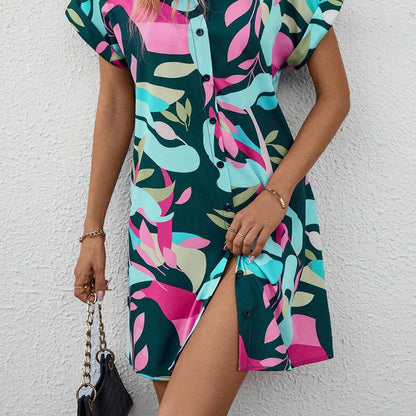 Robe chemise à manches courtes à imprimé floral pour femmes