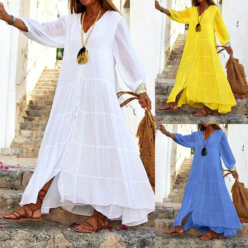 Robe longue ample à col en V pour femmes