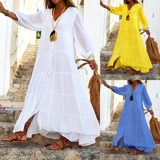 Robe longue ample à col en V pour femmes