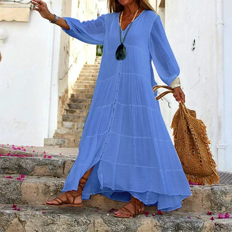 Robe longue ample à col en V pour femmes