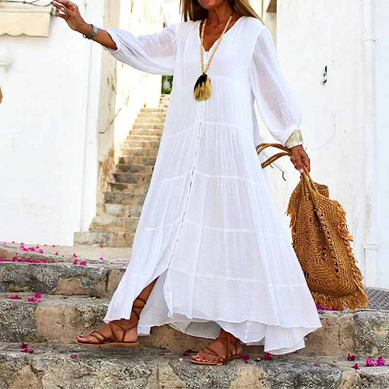 Robe longue ample à col en V pour femmes