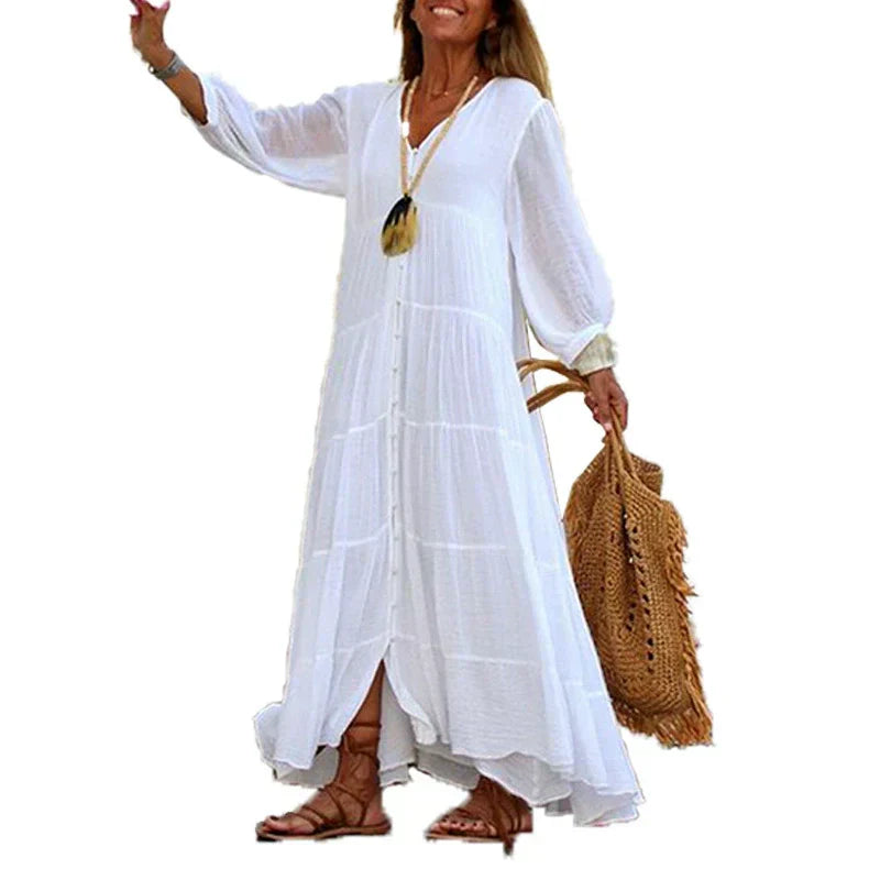 Robe longue ample à col en V pour femmes