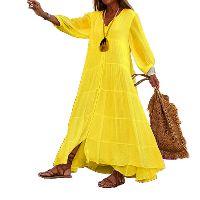 Robe longue ample à col en V pour femmes