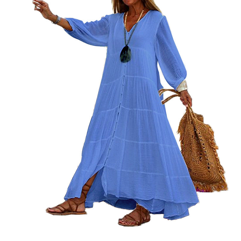 Robe longue ample à col en V pour femmes