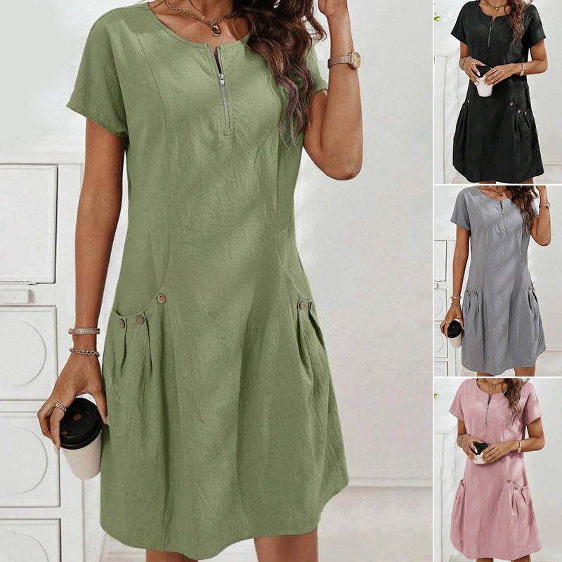 👗 60% DE RÉDUCTION! ✨ Robe Femme à Demi-Zip – Poches Boutonnées, Tissu Doux & Coupe Décontractée 🌸