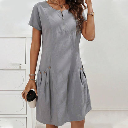 👗 60% DE RÉDUCTION! ✨ Robe Femme à Demi-Zip – Poches Boutonnées, Tissu Doux & Coupe Décontractée 🌸