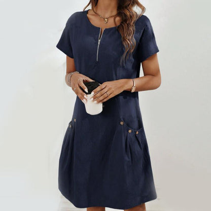 👗 60% DE RÉDUCTION! ✨ Robe Femme à Demi-Zip – Poches Boutonnées, Tissu Doux & Coupe Décontractée 🌸