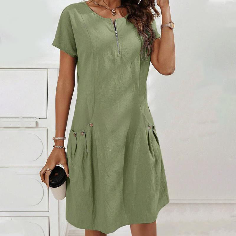👗 60% DE RÉDUCTION! ✨ Robe Femme à Demi-Zip – Poches Boutonnées, Tissu Doux & Coupe Décontractée 🌸