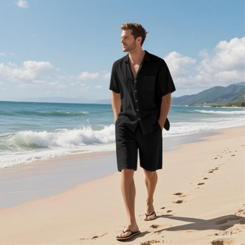 🏖️Offres spéciales d'été🌴 Ensemble de plage respirant pour homme - Manches courtes et short