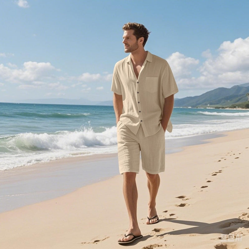 🏖️Offres spéciales d'été🌴 Ensemble de plage respirant pour homme - Manches courtes et short