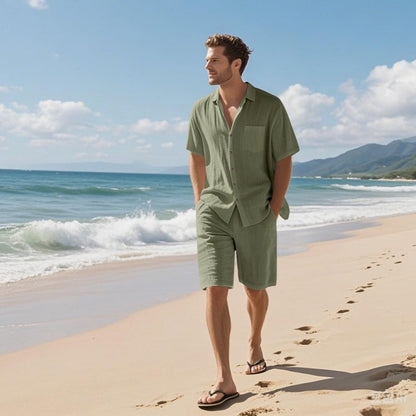 🏖️Offres spéciales d'été🌴 Ensemble de plage respirant pour homme - Manches courtes et short
