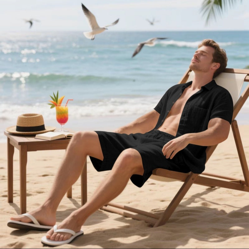 🏖️Offres spéciales d'été🌴 Ensemble de plage respirant pour homme - Manches courtes et short