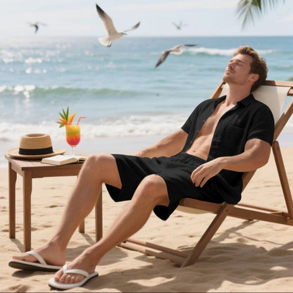 🏖️Offres spéciales d'été🌴 Ensemble de plage respirant pour homme - Manches courtes et short