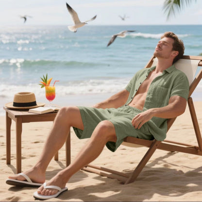 🏖️Offres spéciales d'été🌴 Ensemble de plage respirant pour homme - Manches courtes et short