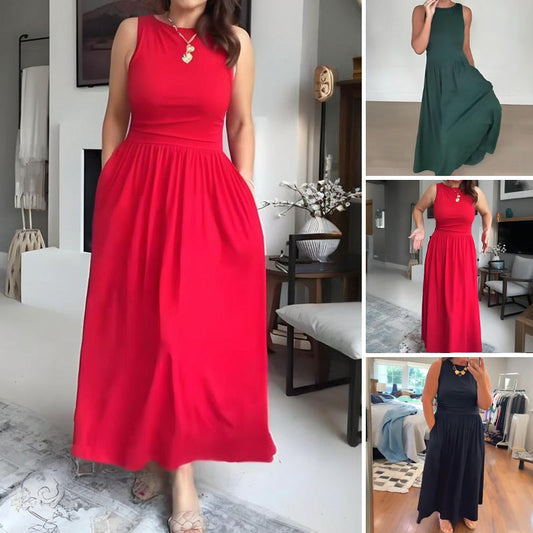 Robe longue élégante à col rond pour femme 👗