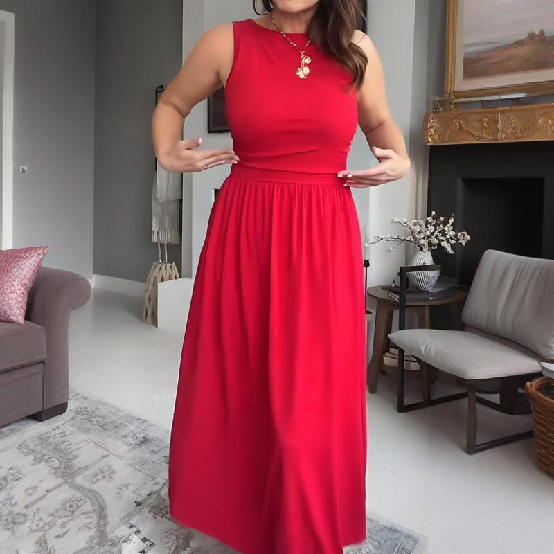 Robe longue élégante à col rond pour femme 👗
