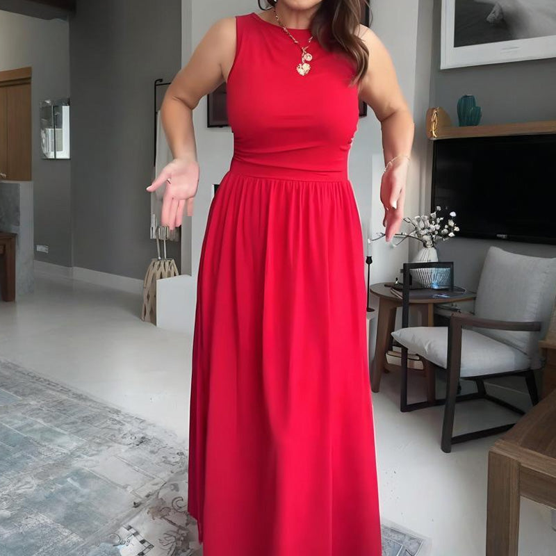 Robe longue élégante à col rond pour femme 👗