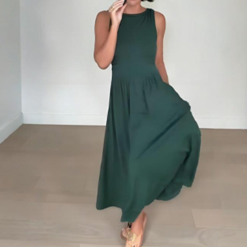 Robe longue élégante à col rond pour femme 👗