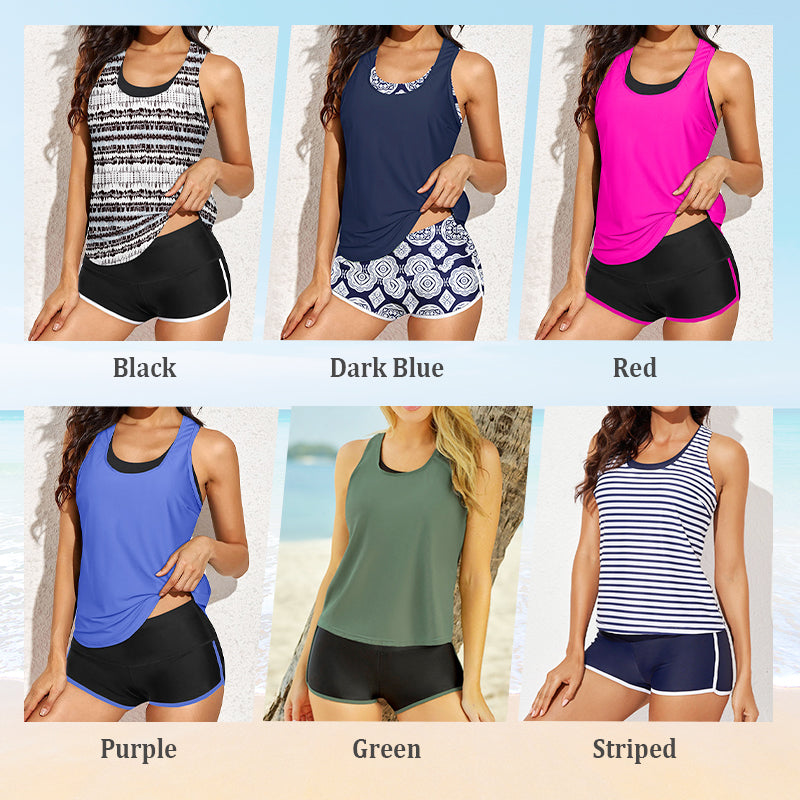 💕50% de réduction💕Ensemble de Bain Tankini Sportif Chic 3 Pièces pour Femme