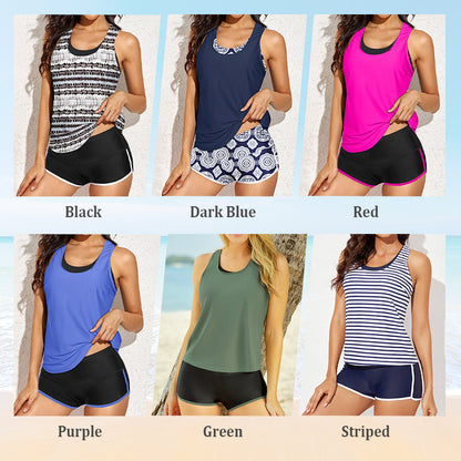 💕50% de réduction💕Ensemble de Bain Tankini Sportif Chic 3 Pièces pour Femme