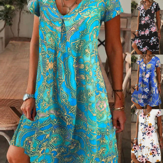 ✨ HOT SALE 2026 – 50% DE RÉDUCTION ! ⌛ Robe Longue Élégante à Col en V et Imprimé Floral pour Femme – Taille Haute, Tissu Coton Respirant & Manches Courtes – Parfaite pour l’Été, les Vacances et les Occasions Spéciales 🌸💃
