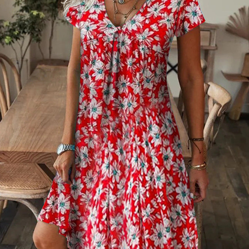 ✨ HOT SALE 2026 – 50% DE RÉDUCTION ! ⌛ Robe Longue Élégante à Col en V et Imprimé Floral pour Femme – Taille Haute, Tissu Coton Respirant & Manches Courtes – Parfaite pour l’Été, les Vacances et les Occasions Spéciales 🌸💃