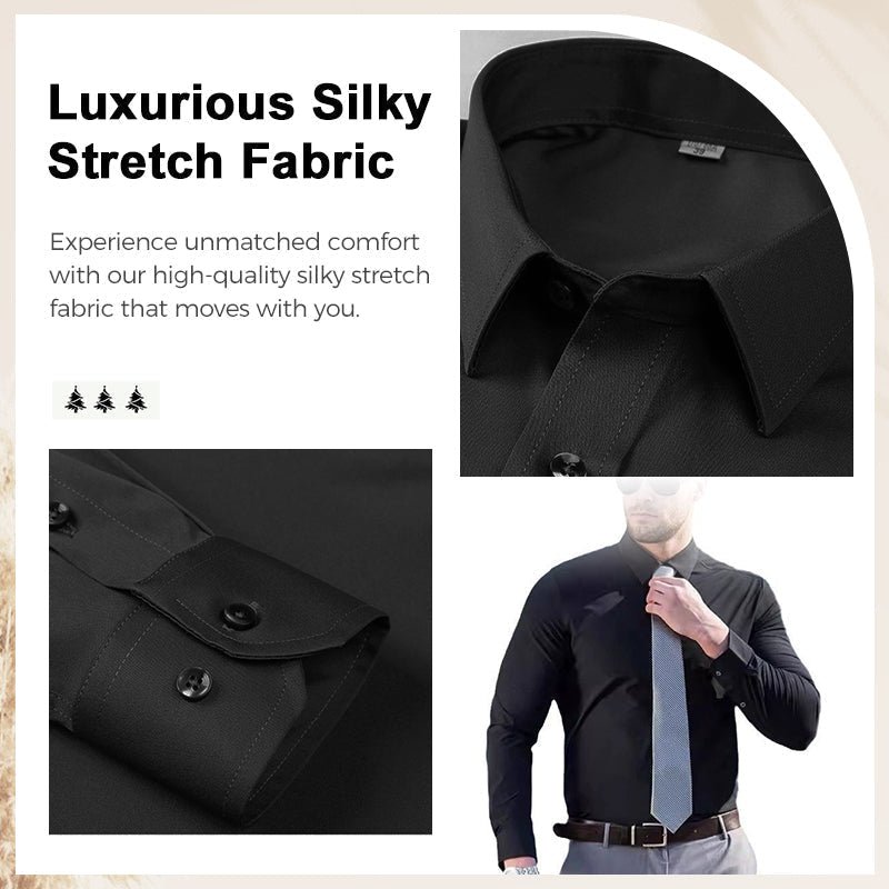 ✨50% de réduction✨Chemise extensible soyeuse, infroissable et de couleur unie pour homme