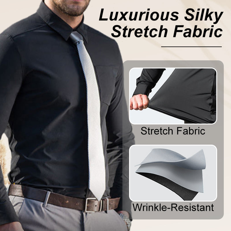 ✨50% de réduction✨Chemise extensible soyeuse, infroissable et de couleur unie pour homme