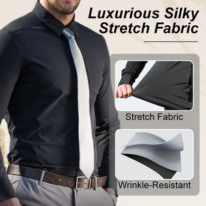✨50% de réduction✨Chemise extensible soyeuse, infroissable et de couleur unie pour homme