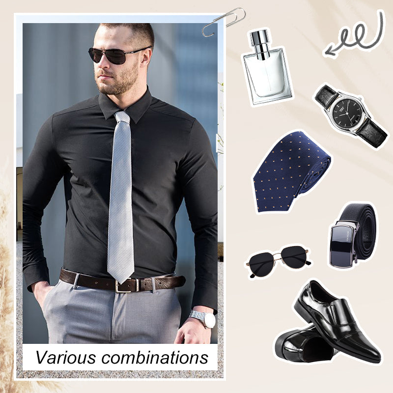 ✨50% de réduction✨Chemise extensible soyeuse, infroissable et de couleur unie pour homme