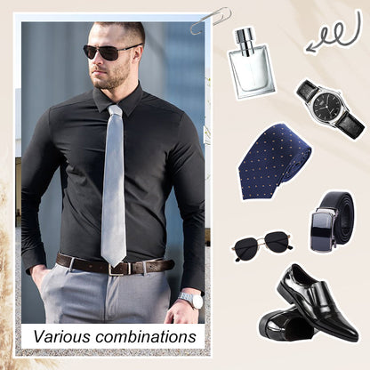 ✨50% de réduction✨Chemise extensible soyeuse, infroissable et de couleur unie pour homme