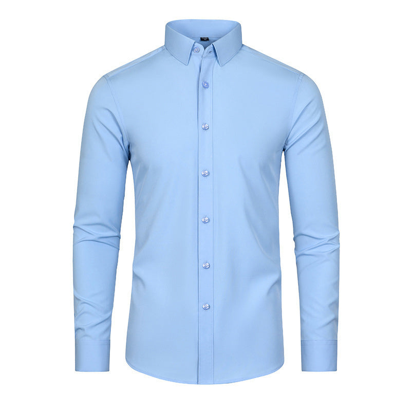 ✨50% de réduction✨Chemise extensible soyeuse, infroissable et de couleur unie pour homme