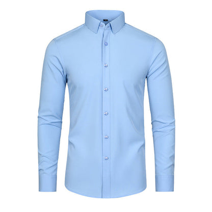 ✨50% de réduction✨Chemise extensible soyeuse, infroissable et de couleur unie pour homme