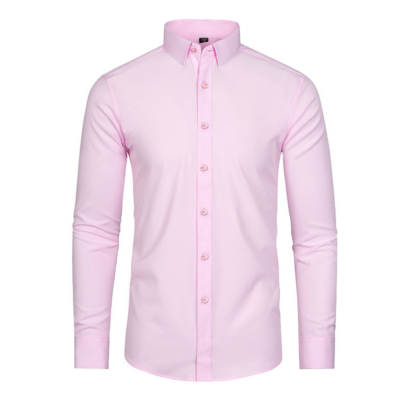 ✨50% de réduction✨Chemise extensible soyeuse, infroissable et de couleur unie pour homme