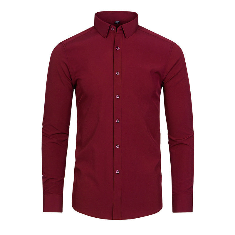 ✨50% de réduction✨Chemise extensible soyeuse, infroissable et de couleur unie pour homme