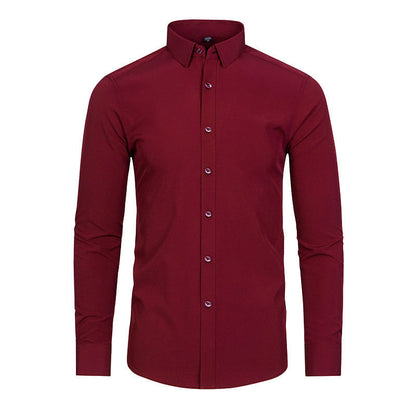 ✨50% de réduction✨Chemise extensible soyeuse, infroissable et de couleur unie pour homme