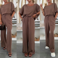 Ensemble 2 pièces - Top à manches courtes et pantalon à cordon de serrage - couleur unie
