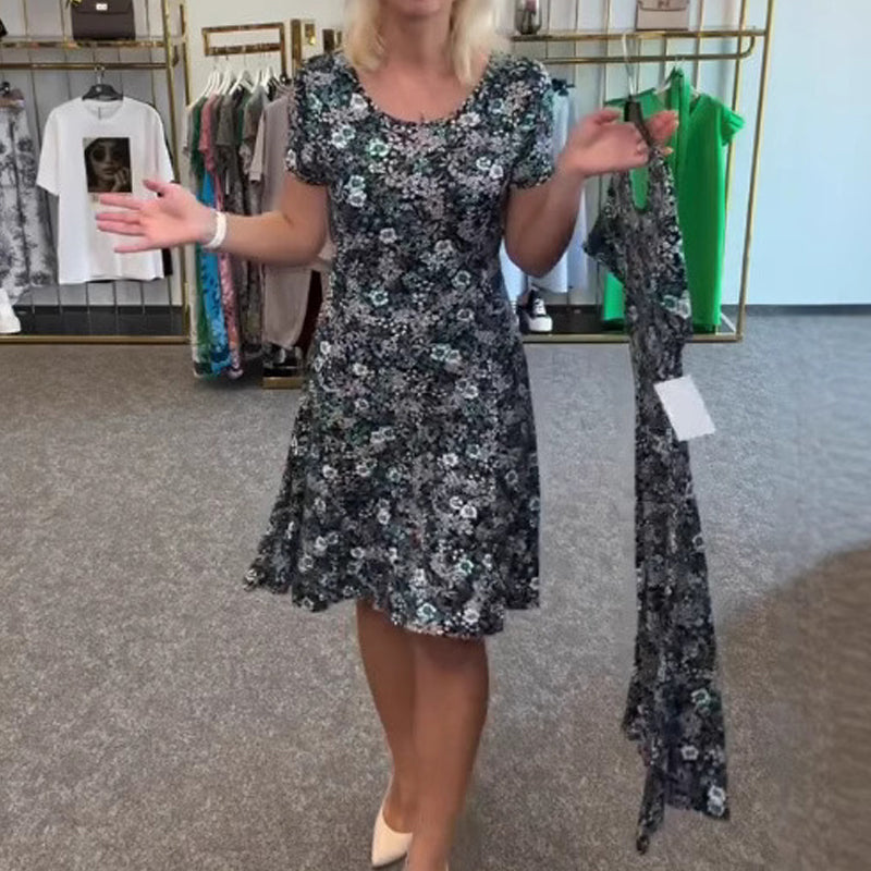 💐💖 Damescasual schep nekkleurige dress-print jurk